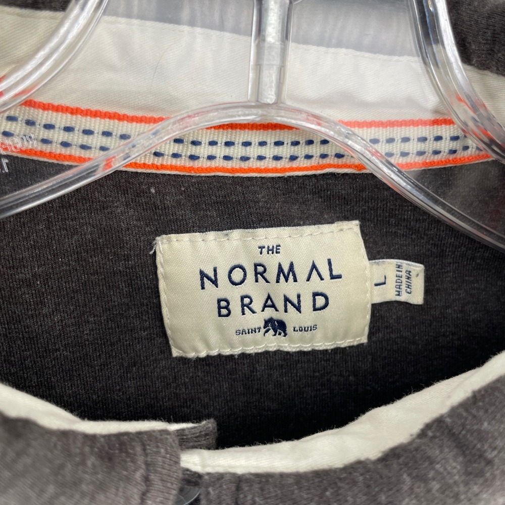 The Normal Brand Long Sleeve Button Down Knit Shirt Mens L Heather Gray Bear - Picture 2 of 13